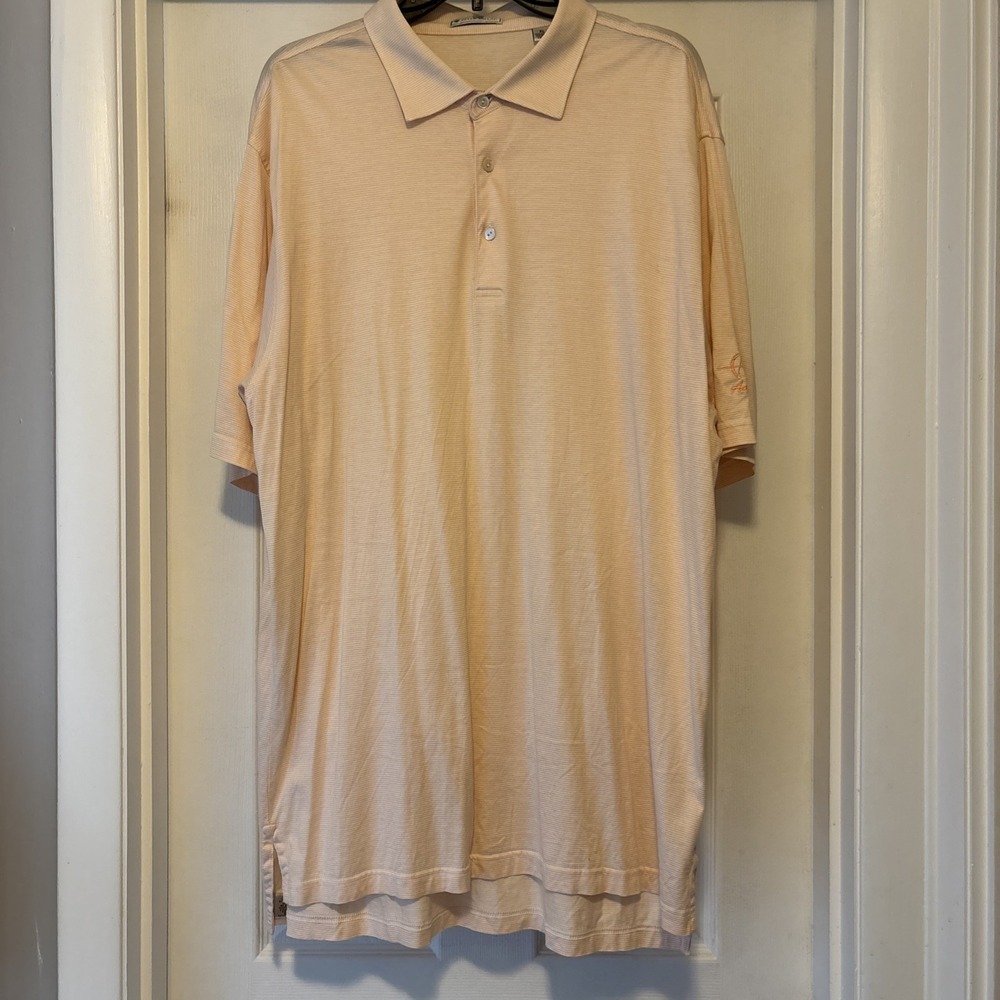 Peter Millar 100% Cotton Polo Shirt Men's Size XL Peach Striped Golf Resort
